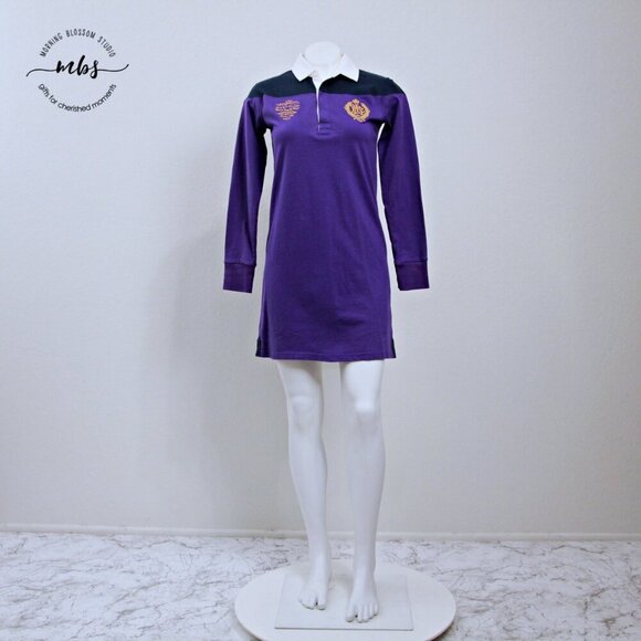 Polo Ralph Lauren Vintage Long Sleeve Polo Shirt Mini Dress Purple Women S - Picture 2 of 10